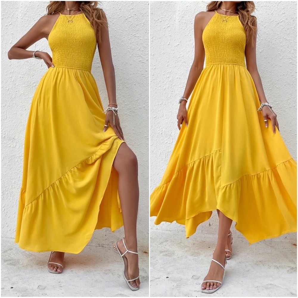 Boho Ruffle Hem Cami Solid Maxi Dress - Picture 8 of 13